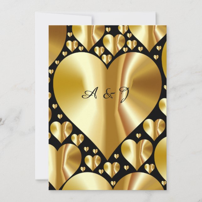 coeur noir et or Faire-part de mariage classique (Devant)