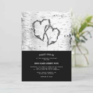 Coeur Oiseau écorce Faire-part de mariage rustique