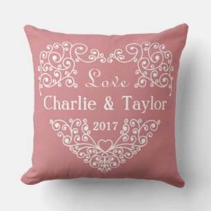 Coeur ornemental texte personnalisé coussin