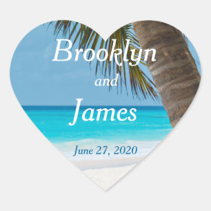 Coeur Palmiers Sur Plage Stickers Mariage