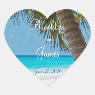 Coeur Palmiers Sur Plage Stickers Mariage