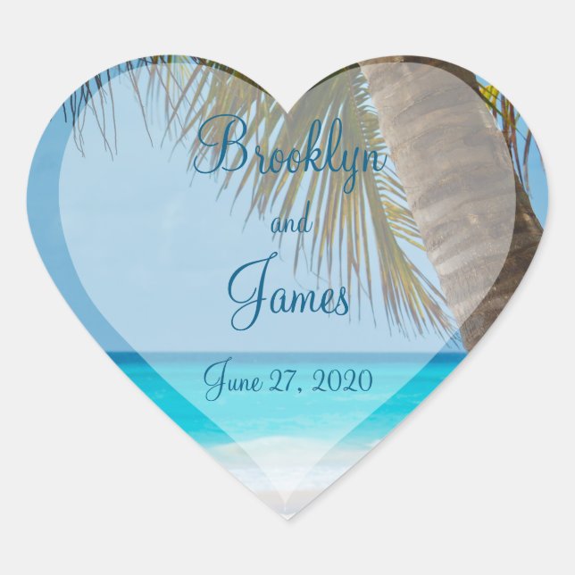 Coeur Palmiers Sur Plage Stickers Mariage (Devant)