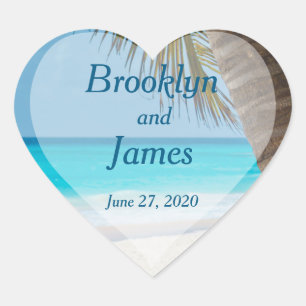 Coeur Palmiers Sur Plage Stickers Mariage