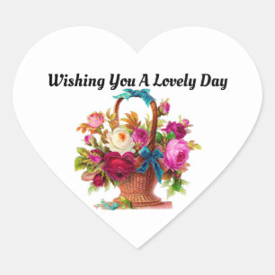 Cœur Panier vintage De Sticker Rose