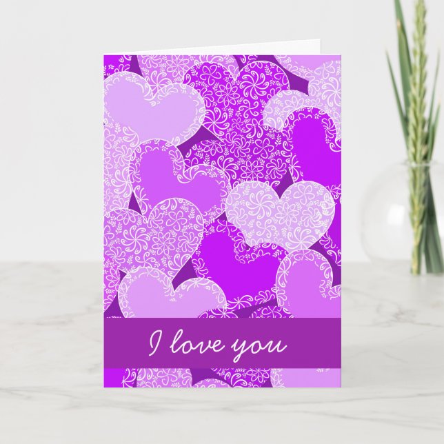 Coeur pourpre avec fleurs Carte de voeux (Devant)