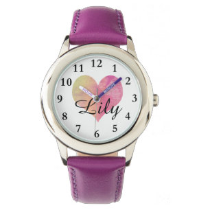 Coeur pourpre avec le nom de la fille Montre enfan