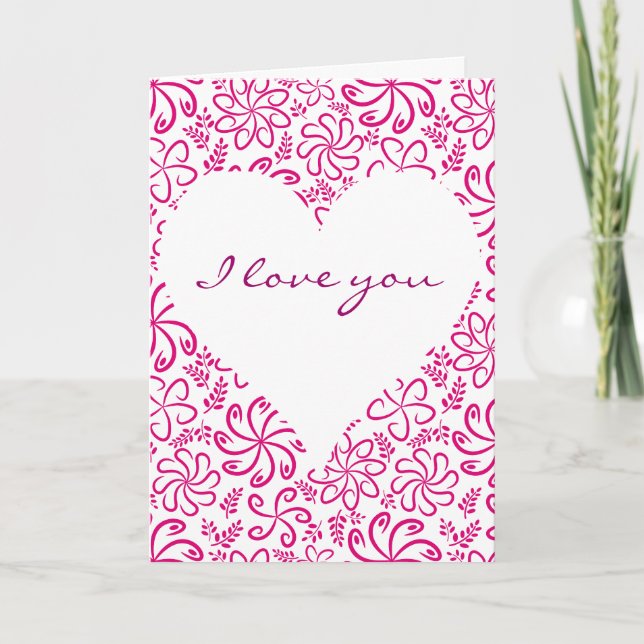 Coeur rose avec fleurs Carte de voeux (Devant)