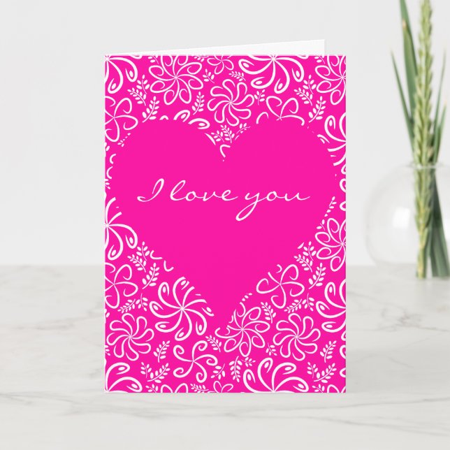 Coeur rose avec fleurs Carte de voeux (Devant)