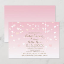 Coeur rose bébé fille douche invitations