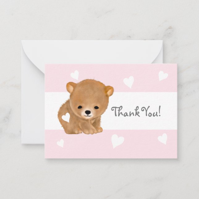 Coeur rose Brown Merci de l'ours Cartes pour notes (Devant)