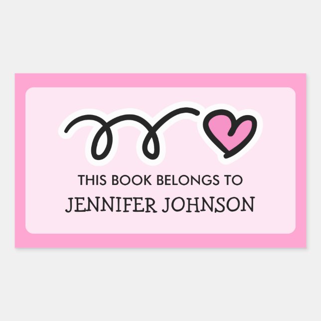 Coeur rose Ce livre appartient à sticker étiquette (Devant)