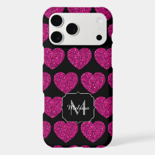 Cœur rose chaud motif faux paillettes Monogramme