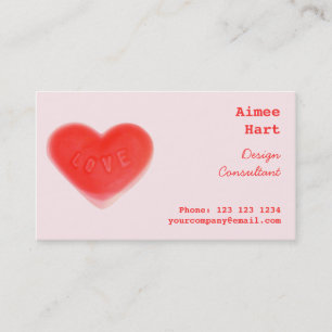 Coeur rose doux carte de visite côté rouge dos