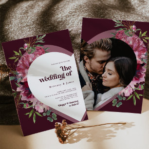 Coeur rose et violet faire-part de mariage romanti