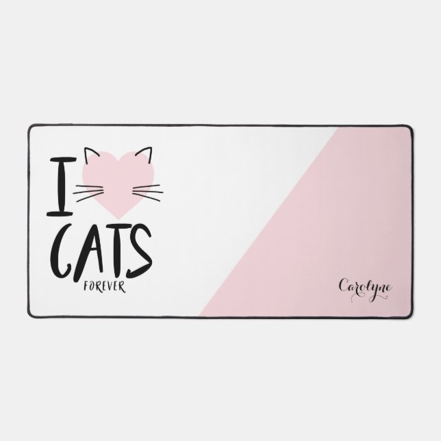 Coeur rose J'aime Chats pour toujours Personnalisé (Recto)