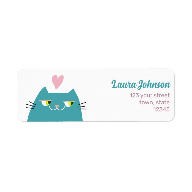 Coeur rose Kawaii Chat Adresse de retour (Devant)