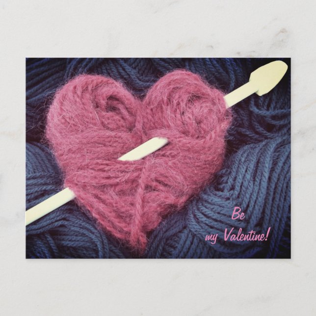 Coeur rose mignon de laine avec la carte postale (Devant)