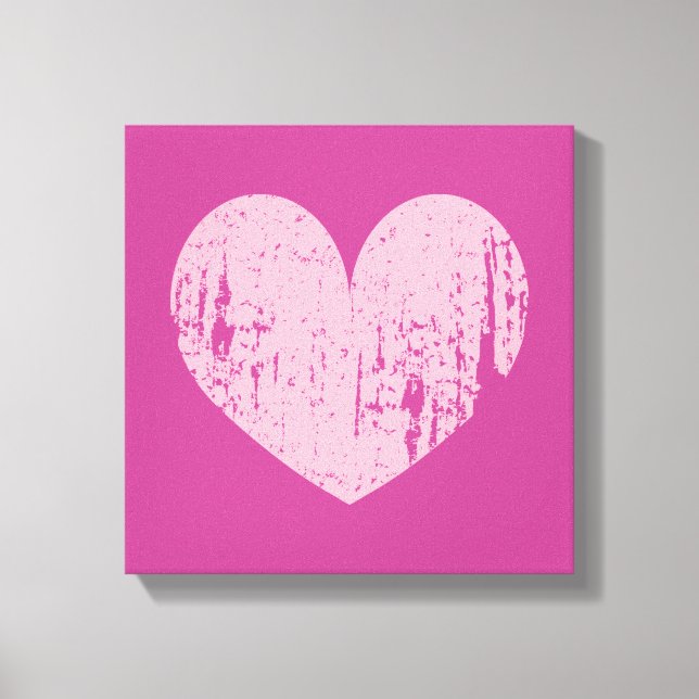 Coeur rose patiné symbole art toile (Recto)