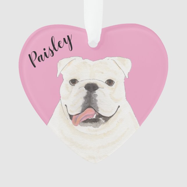 Coeur rose personnalisé Blanc Anglais Bulldog (devant)