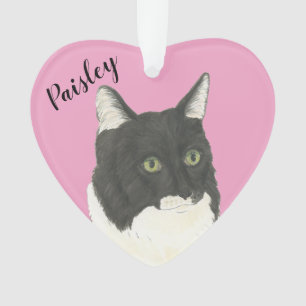 Coeur rose Personnalisé Chat noir et blanc