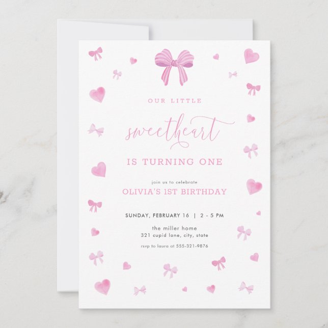 Coeur rose Petit Amoureux Invitation Anniversaire (Devant)