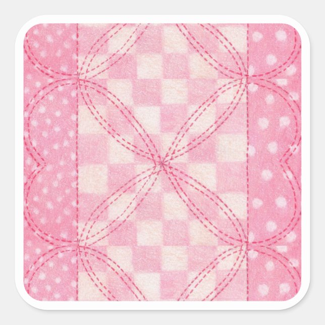 COEUR ROSE QUILLE Grand Stickers Carré (Devant)