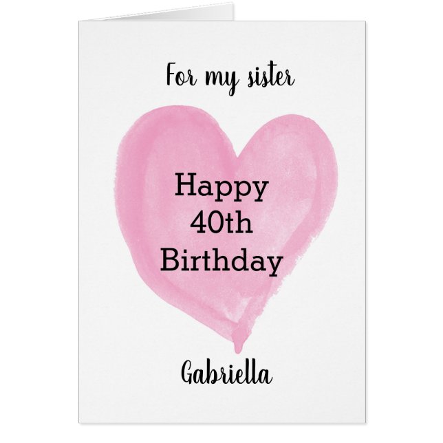 Coeur rose Soeur d'anniversaire 40e (Devant)