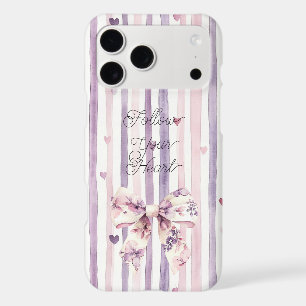 Cœur rose violet floral ruban