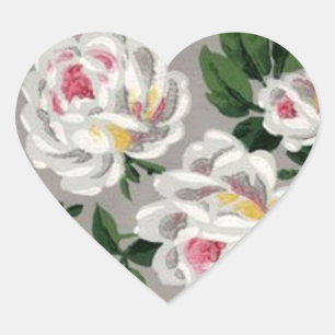 Cœur Roses blanches vintages sur gris - Sticker
