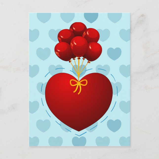 Coeur rouge avec ballons, carte postale (Devant)