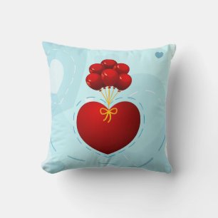 Coeur rouge avec ballons, coussin