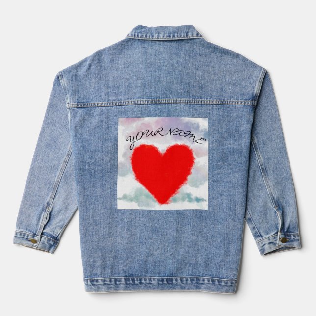 COEUR ROUGE AVEC NUAGES DENIM NOM PERSONNALISÉ DU  (Verso)