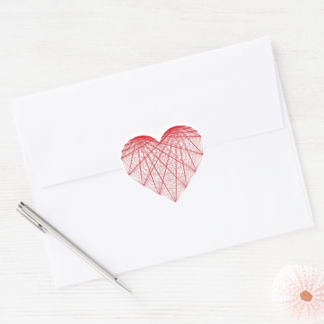 coeur rouge effet string art heart sticker (Envelope)