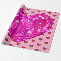 Cœur rouge sur fond rose Papier cadeau amour