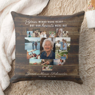 Cœur rustique   Coussin mémorial de collage photo 