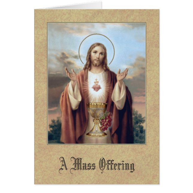 Coeur sacré de carte de offre de masse catholique (Devant)