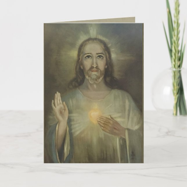 Coeur sacré miraculeux de blanc de carte de Jésus (Devant)