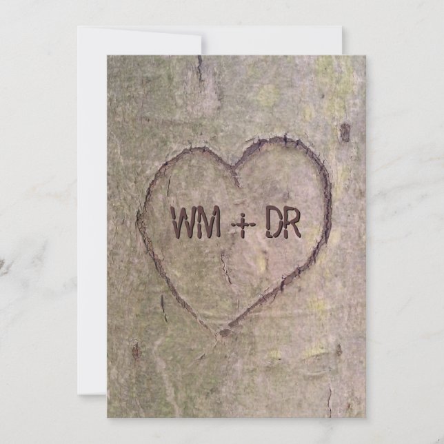 Coeur sculpté dans l'arbre Invitations de mariage (Devant)