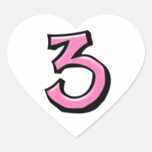 Cœur Silly Numéro 3 rose blanc Coeur Sticker