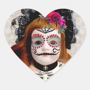 Cœur Sticker à poupée Dia de Muertos
