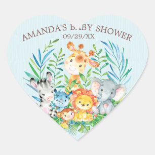 Cœur Sticker Baby shower Safari Jungle Animaux garçons