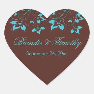 Cœur Sticker Brown et Turquoise en forme de coeur flora