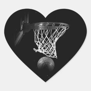 Cœur Sticker Coeur de basket-ball noir et blanc