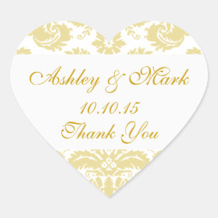 Cœur Sticker Coeur Gold Ivory Mariage damassé Favoriser