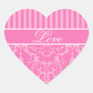 Cœur Sticker d'amour rose rayé Damask