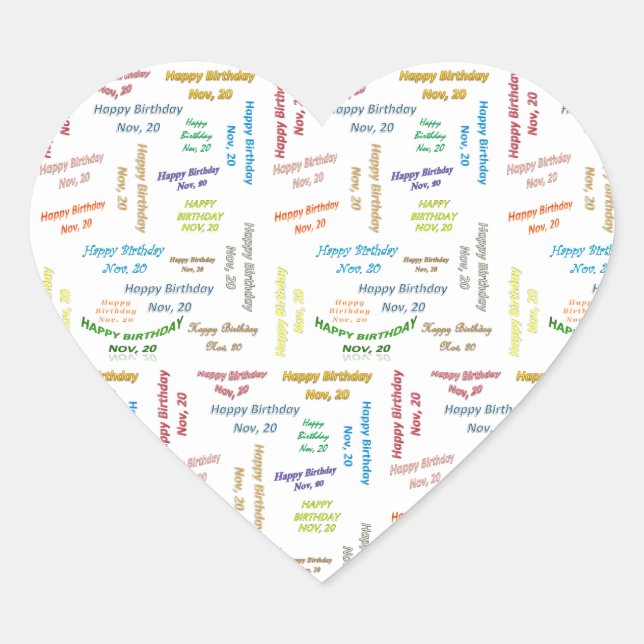 Cœur Sticker d'anniversaire du 20 novembre (Devant)