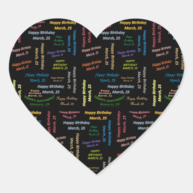 Cœur Sticker d'anniversaire du 25 mars (Devant)