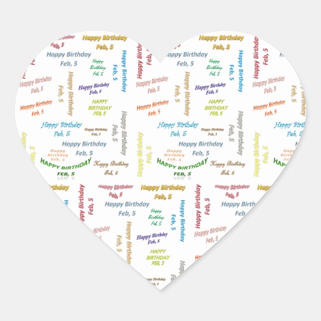 Cœur Sticker d'anniversaire le 5 février (Devant)