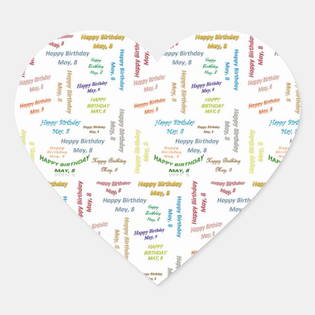 Cœur Sticker de mai 8 Anniversaire (Devant)