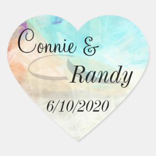 Cœur Sticker de mariage Monogram Beach avec anneaux Mar